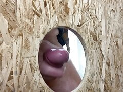 Gloryhole in the workshop.  Blue Collar Cock