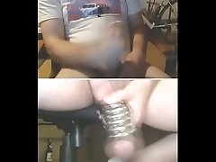 Hung stud cums while watching stretched balls - GayCamz.xyz