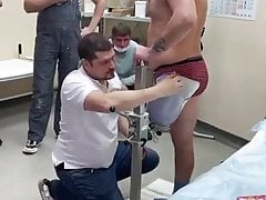 Amputee man in prosthetic workshop