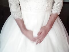 Wearing and cumming in bride's complete bridal outfit (wedding dress, shoes, bra, underskirt, stockings and straps)