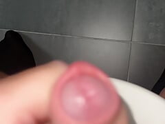 Huge powerful cumshot from the toilet