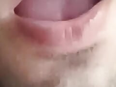 Mouth cum in her own cock