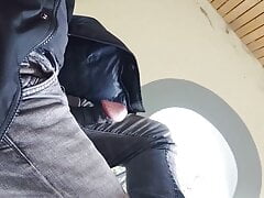 I walk in Public with my almost black painted an bondage Cock out of my Pants, Cock flash fun