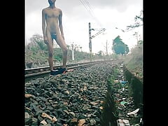 Cumshot big dick on railway track sexy men