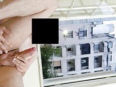 Risky masturbation flashing at open window front neighborhood 1