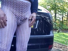 Peeing and cuming in my white fishnets by roadside