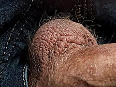 relaxed cock out of jeans up close