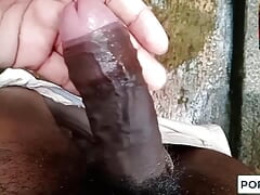 Asian public and outdoor guy handjob with sloppy cum drip
