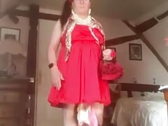 In red ball dress