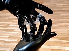 Spit play with latex gloves - Drooling on rubber