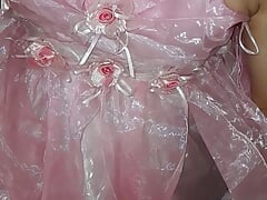Asian Crossdresser Cum Wearing Cute and Beautiful Satin Organza Party Dress