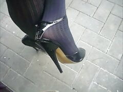 Walking in Sexy Black High Heels Sandals