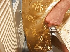 Master Ramon massages his divine horny cock in royal golden kimono