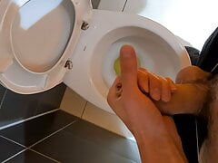 Horny man piss in the public toilet of shopping mall and play with dick 4K