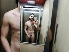 Xisco fully naked inside the lift and jerk off