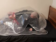 Aug 30 2023 - VacPacked in Mikes leather jacket with my clear PVC aprons