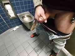 Public restroom on the highway toilete jerkoff risky full pleasure
