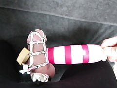 POV chastity cage cumshot by vibrator