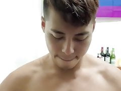 cute asian twink JO off camera with a big splash of cum