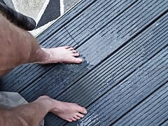 My ginger cock pissing on my bare feet on the deck before my daily wank session