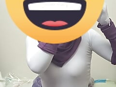 Spidergwen vibrates and orgasm few times in sexy purple dress