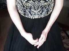 Girl's pretty homecoming gown shown off and cummed in