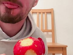 Young guy + heaps of precum + cum on candy apple = delicious