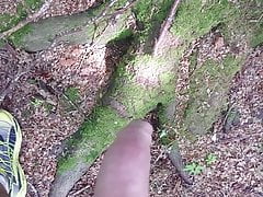 Cum into condom in the forest