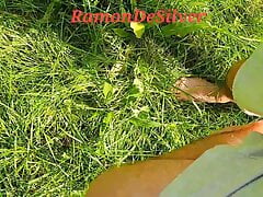 Master Ramon walks barefoot through the wet, damp grass and then massages his divine cock, a pleasure