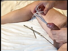 8 wires in cock urethra. Extreme sounding. Multiple urethral sounding. Multiple cock stuffing.