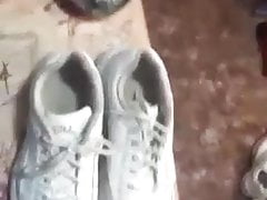 Cum on white sneakers