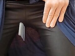 Masturbation in leggings and layered nylons