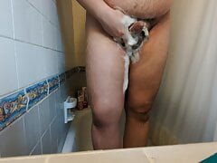Bear Cub Showering and Jacking Off with Cumshot at end