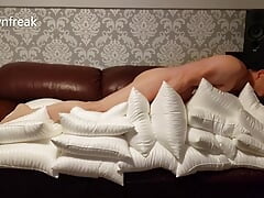 Humping 18 Super Soft Pillows on Leather Sofa