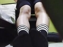 Twink teen boy showing his dirty stinky black socks