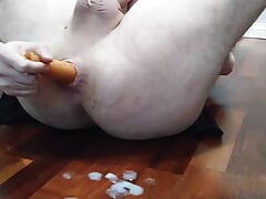 Anal masturbation with a carrot, cum at the end