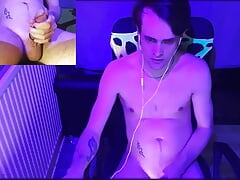Skinny Young Straight guy masturbates in front of webcam + camera below table.