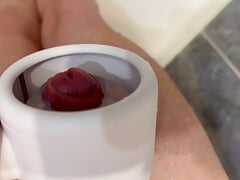 bought a new masturbator. I am testing an automatic masturbator. jerking off my cock in the shower