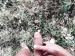 Naked hiking, cum and piss
