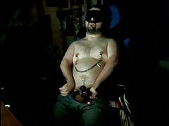 Disabled man masturbates with a vibrator blindfolded