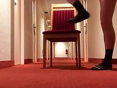 Wanking in hotel hallway (no cum)