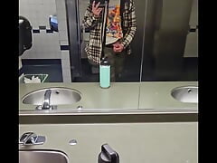 johnholmesjunior does very risky solo show in public bathroom with huge cum load