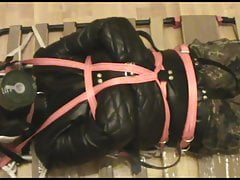 Restrained, straitjacketed, breath control and spanking