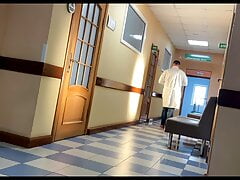 The real DOCTOR got excited during the EXAMINATION and could not stand it in the public TOILET of the hospital