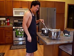 Chinese cutie making soymilk while masturbating in the ktichen
