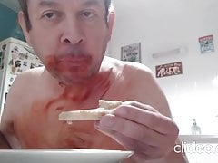 Cum on bread then eating it