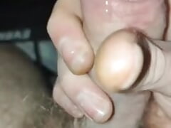 Touching throbbing cock dripping with precum come lick it