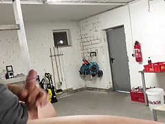 Handsome German boy jerks off in the storage room at work until he cums