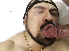 Hot macho bearded fucker gets a load all over his face