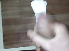 Wanking and cumming on gf's used pantyliner